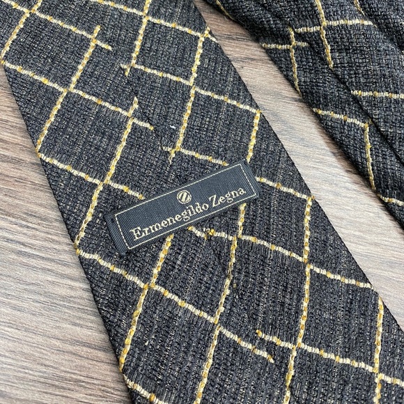 Ermenegildo Zegna Grey w/ Gold Plaid Cashmere Tie - Picture 3 of 5